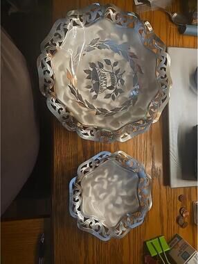 WWF Ikora Tarnish Resistant Silverplate Anniversary Dish And Smaller Dish In Set